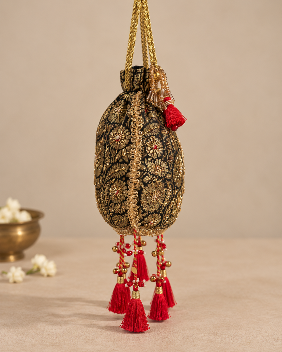Zareen Black Hand Embroidered Potli