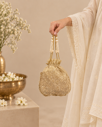 Zareen Champagne Gold Hand Embroidered Potli