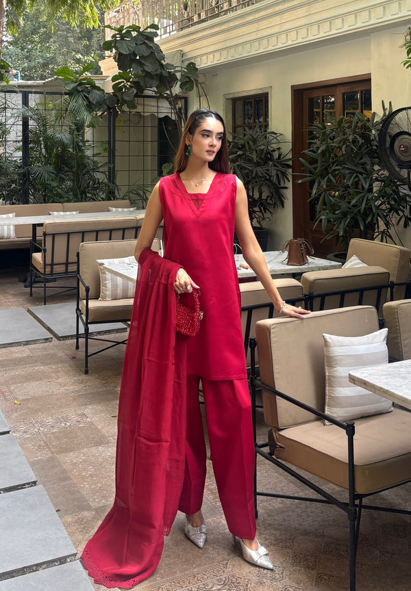 Mahira Red Farshi Suit Set