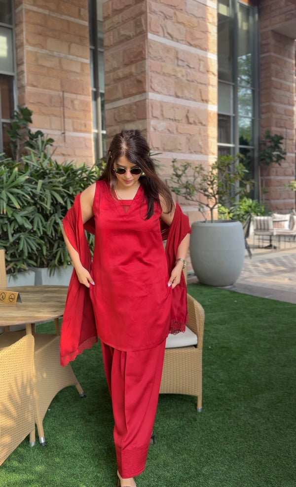 Mahira Red Farshi Suit Set