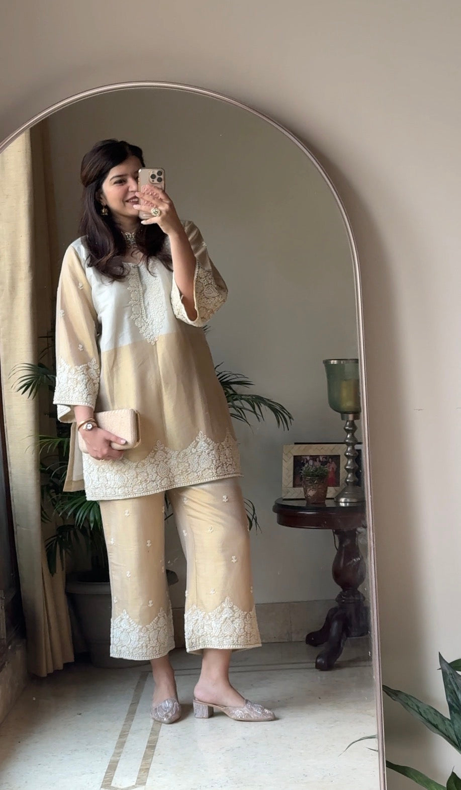 Zoya Champagne Gold Embroidered Coord Set