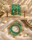 Noori Green Kashmiri Bangle Set (12 Coloured & 4 Gold Bangles)