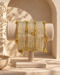 Noori Grey Kashmiri Bangle Set (12 Coloured & 4 Gold Bangles)