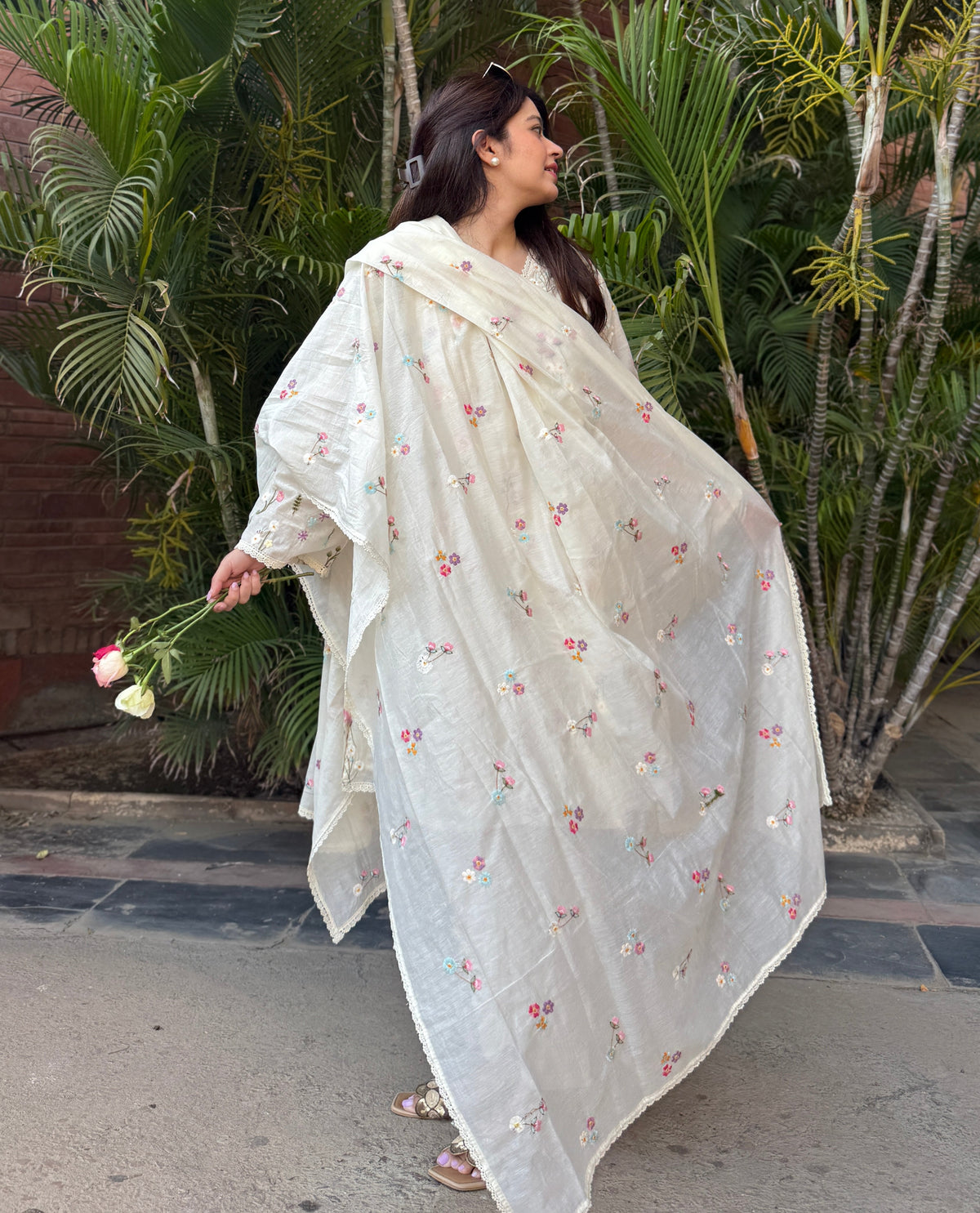 Rida White Floral Embroidered Suit Set