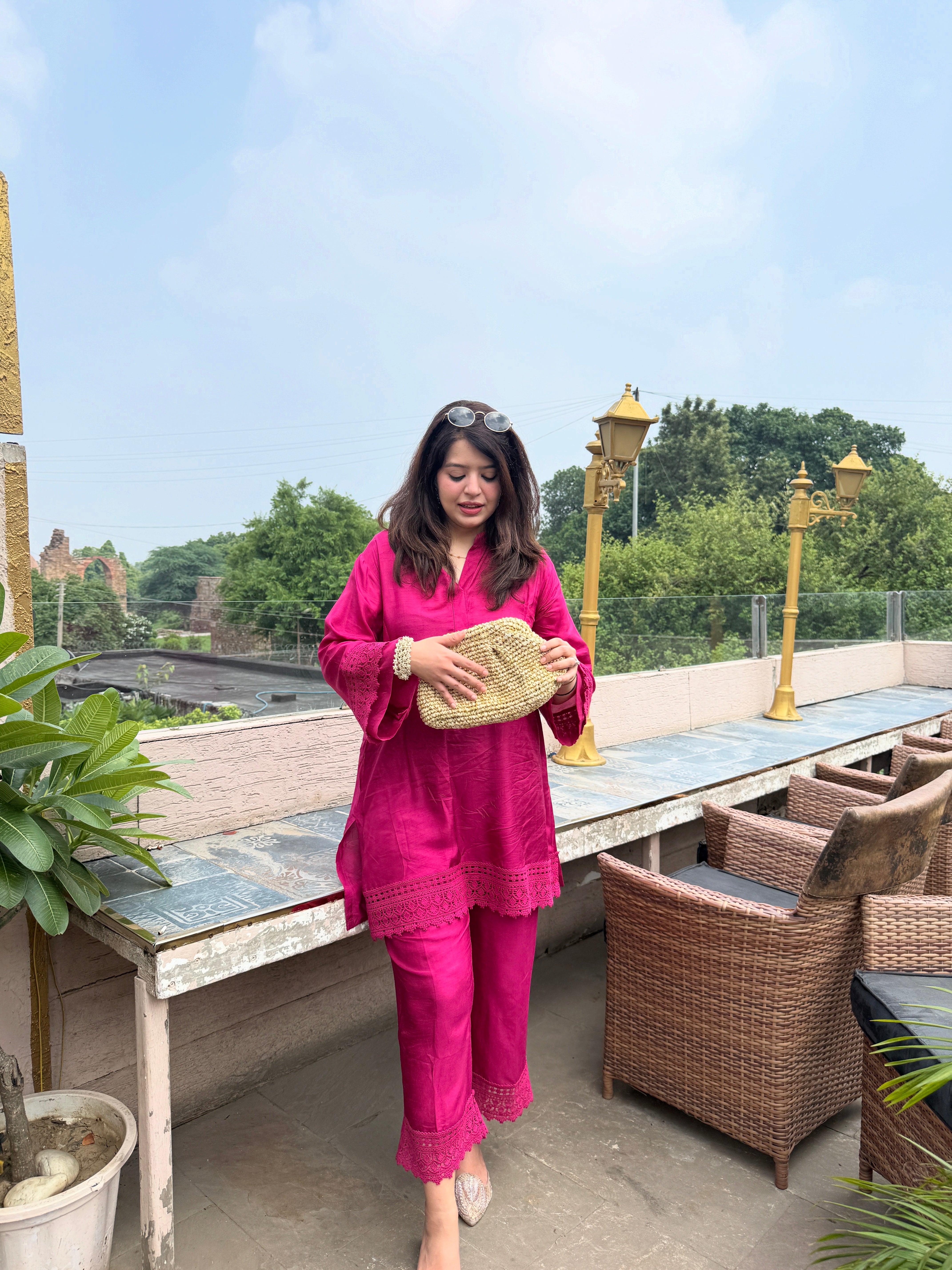 Zeba Rani Pink Viscose Dupion Silk Coord Set