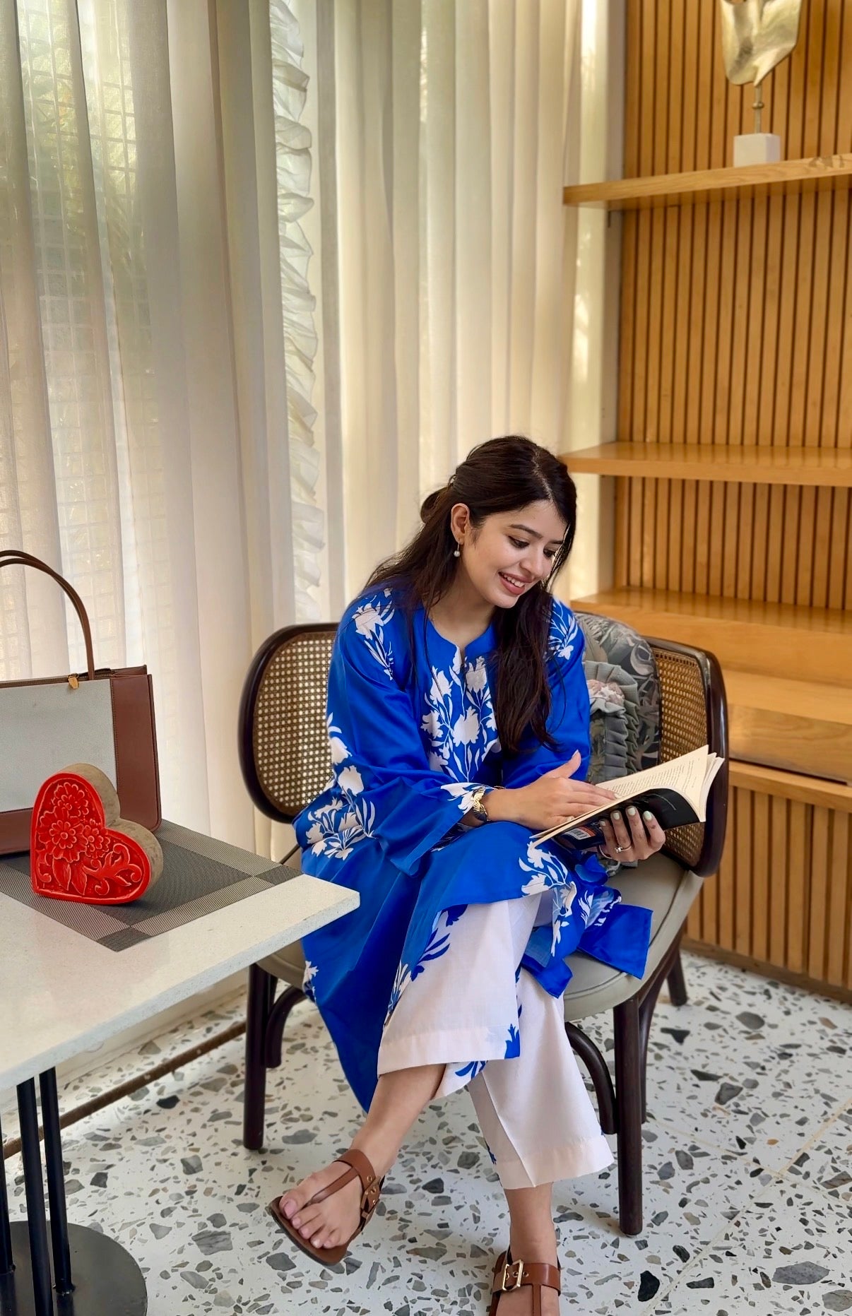 Hania Blue Floral Cotton Kurta Set