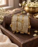 Noori Grey Kashmiri Bangle Set (12 Coloured & 4 Gold Bangles)