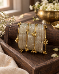 Noori Grey Kashmiri Bangle Set (12 Coloured & 4 Gold Bangles)