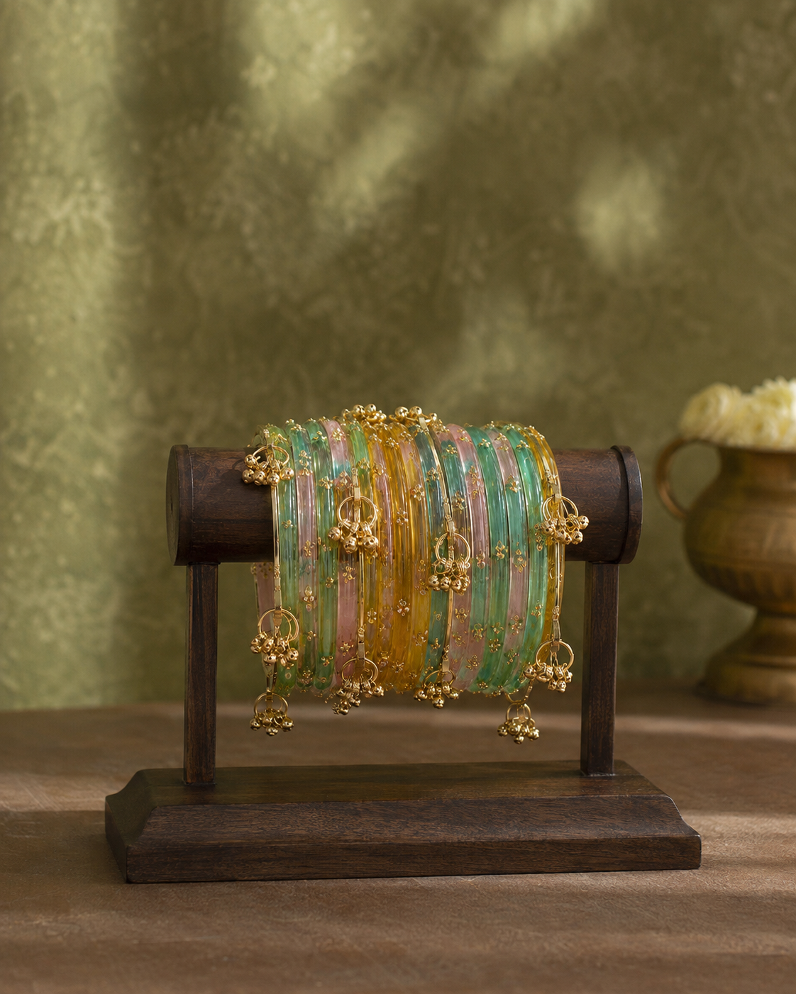 Noori Multicolor Kashmiri Bangle Set (12 Coloured & 4 Gold Bangles)