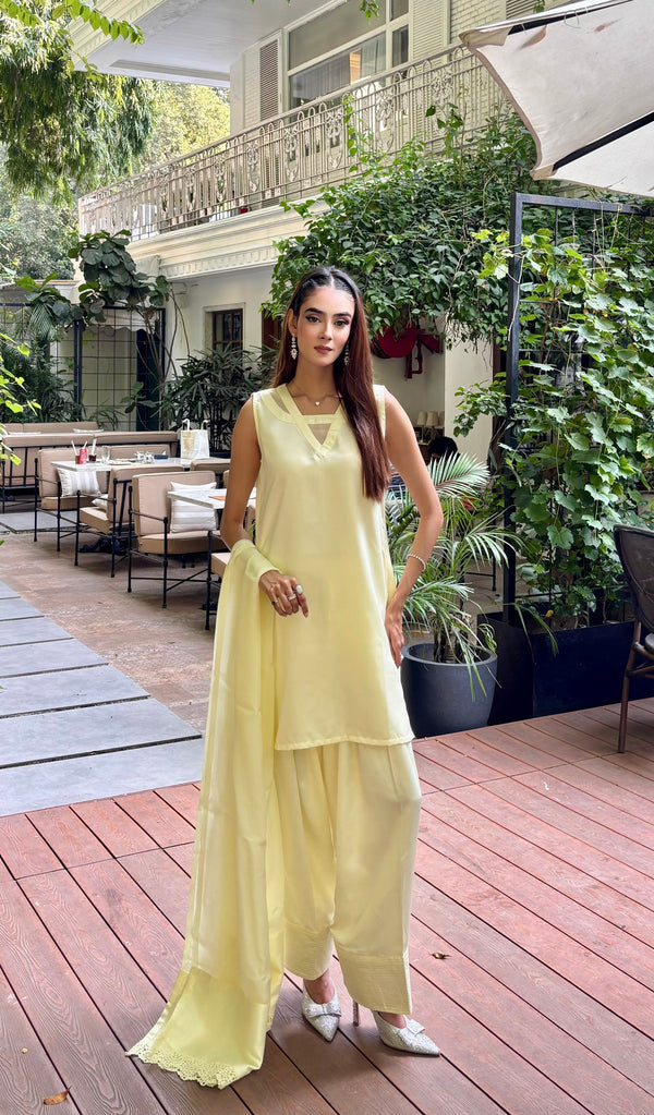 Mahira Butter Yellow Farshi Suit Set
