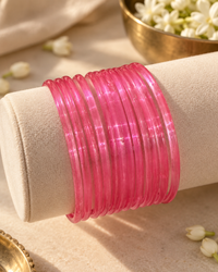Noori Pink Glass Bangle Set - (12 Bangles)