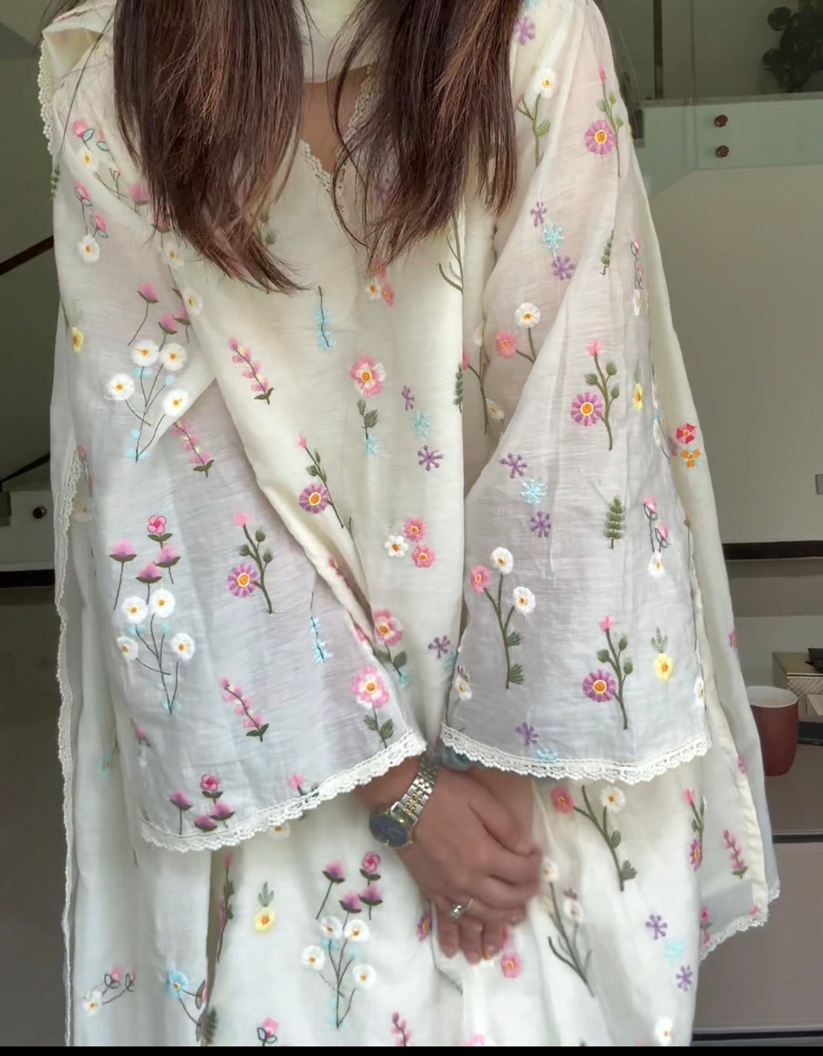Rida White Floral Embroidered Suit Set