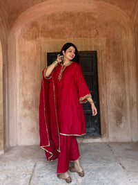 Adaa Red Suit Set with Dupatta