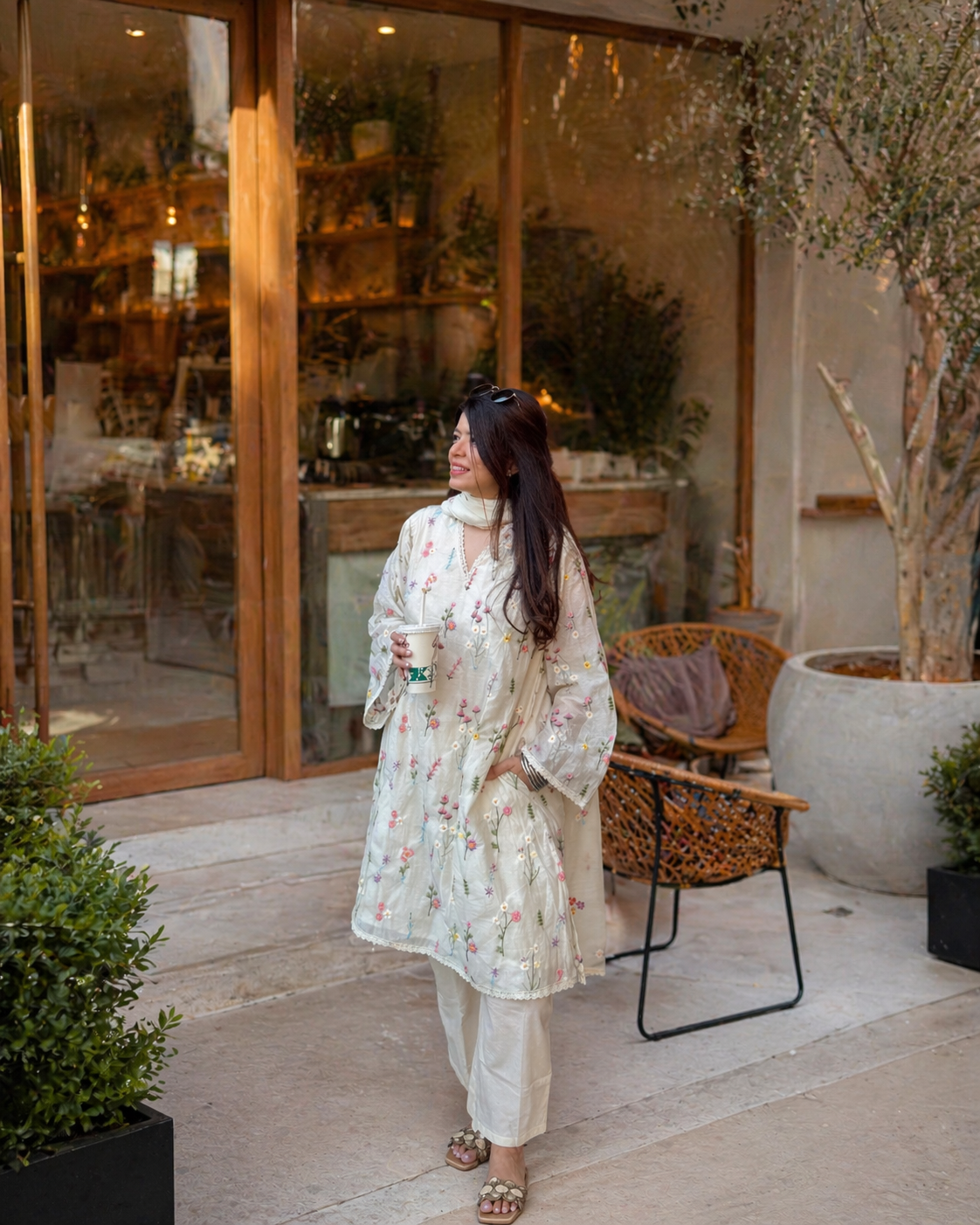 Rida White Floral Embroidered Suit Set