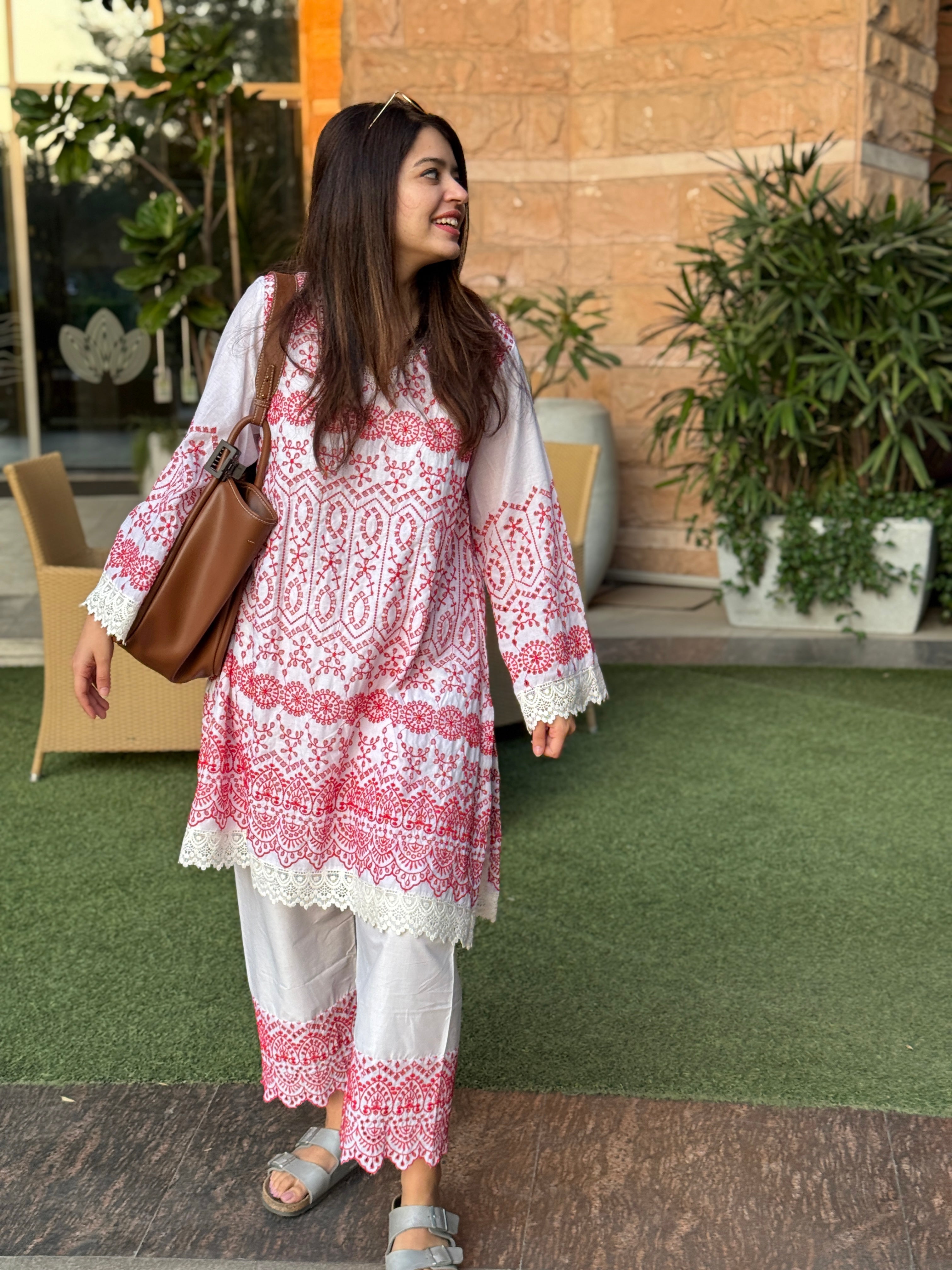 Gulnaar Red And White Co-ord Set