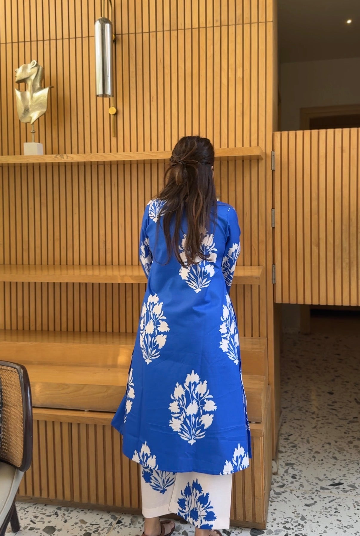 Hania Blue Floral Cotton Kurta Set