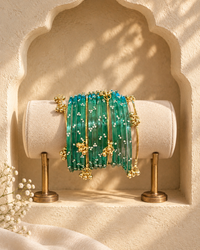 Noori Green Kashmiri Bangle Set (12 Coloured & 4 Gold Bangles)