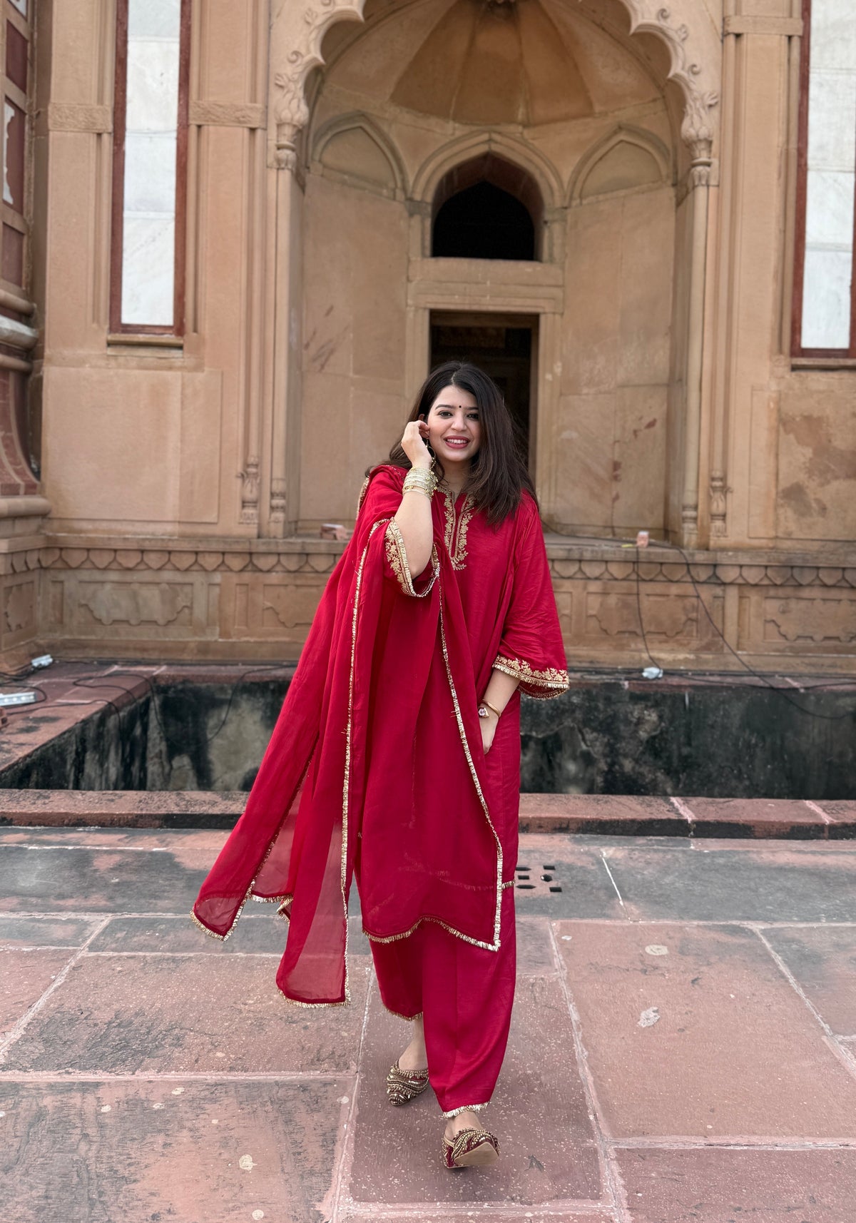 Adaa Red Suit Set with Dupatta