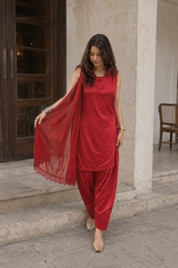 Mahira Red Farshi Suit Set