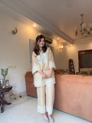 Zoya Champagne Gold Embroidered Coord Set