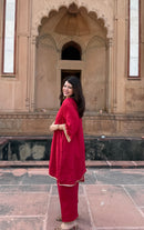 Adaa Red Suit Set with Dupatta