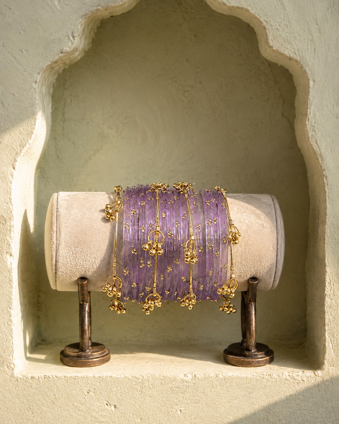 Noori Lavender Kashmiri Bangle Set (12 Coloured & 4 Gold Bangles)