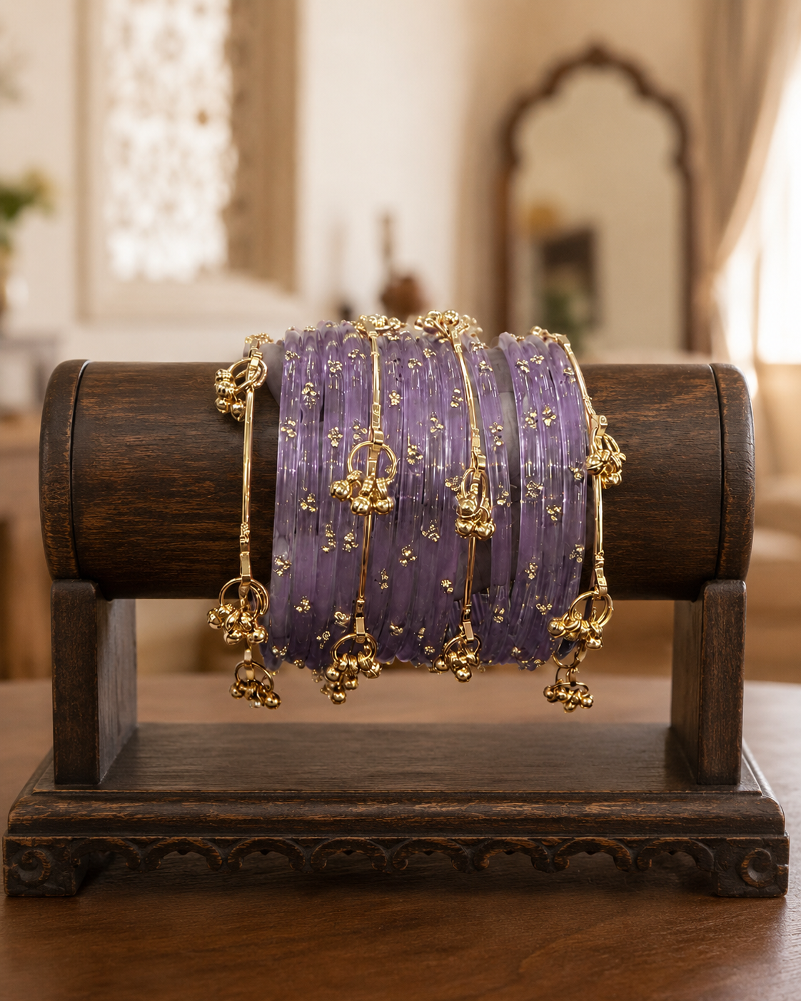 Noori Lavender Kashmiri Bangle Set (12 Coloured & 4 Gold Bangles)