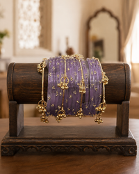 Noori Lavender Kashmiri Bangle Set (12 Coloured & 4 Gold Bangles)