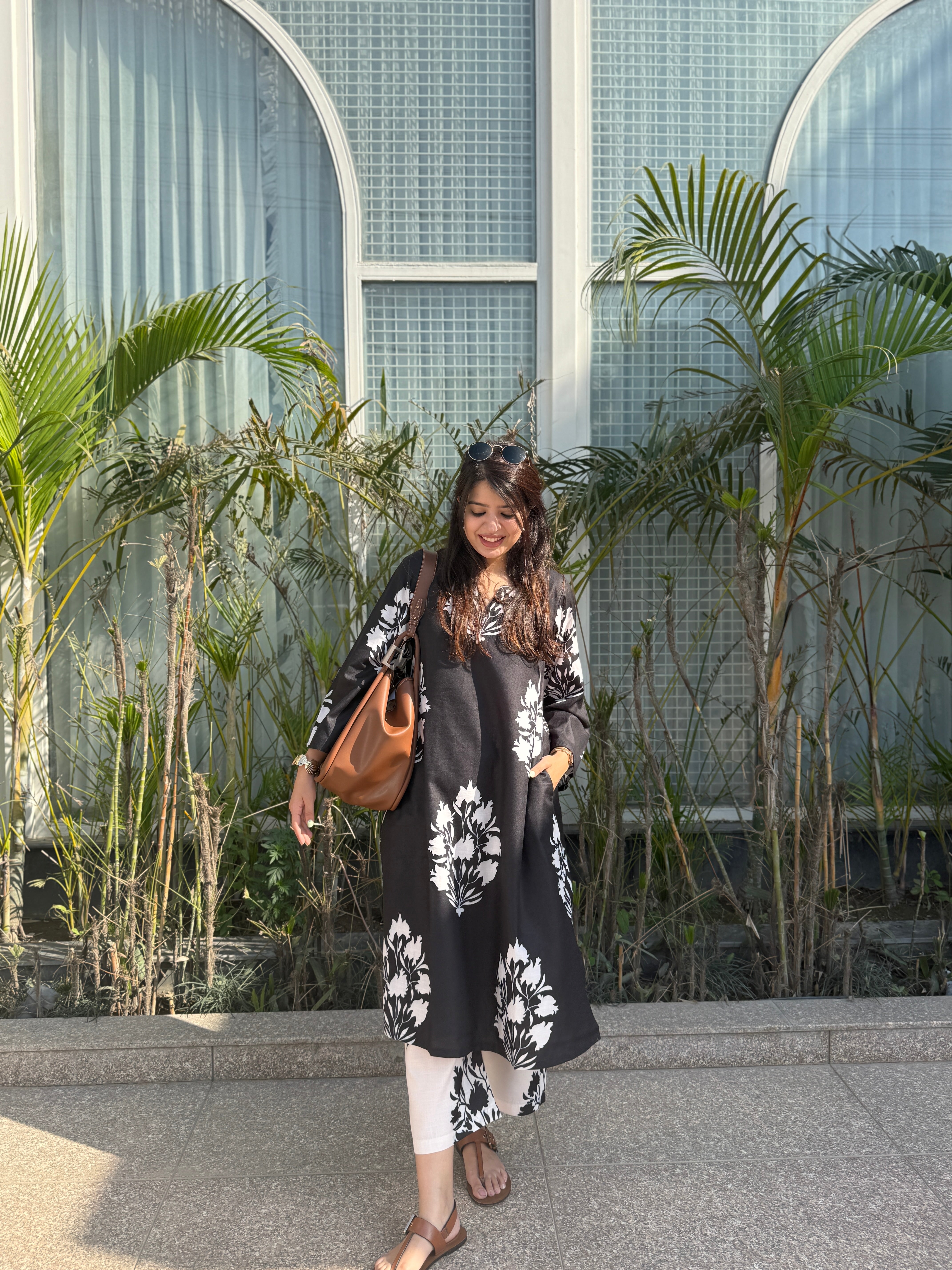 Hania Black Floral Cotton Kurta Set