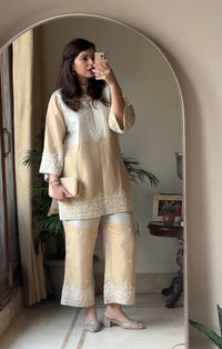 Zoya Champagne Gold Embroidered Coord Set