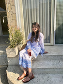 Gulnaar Blue And White Cotton Co-ord Set