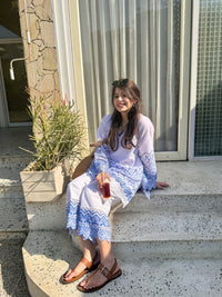 Gulnaar Blue And White Cotton Co-ord Set