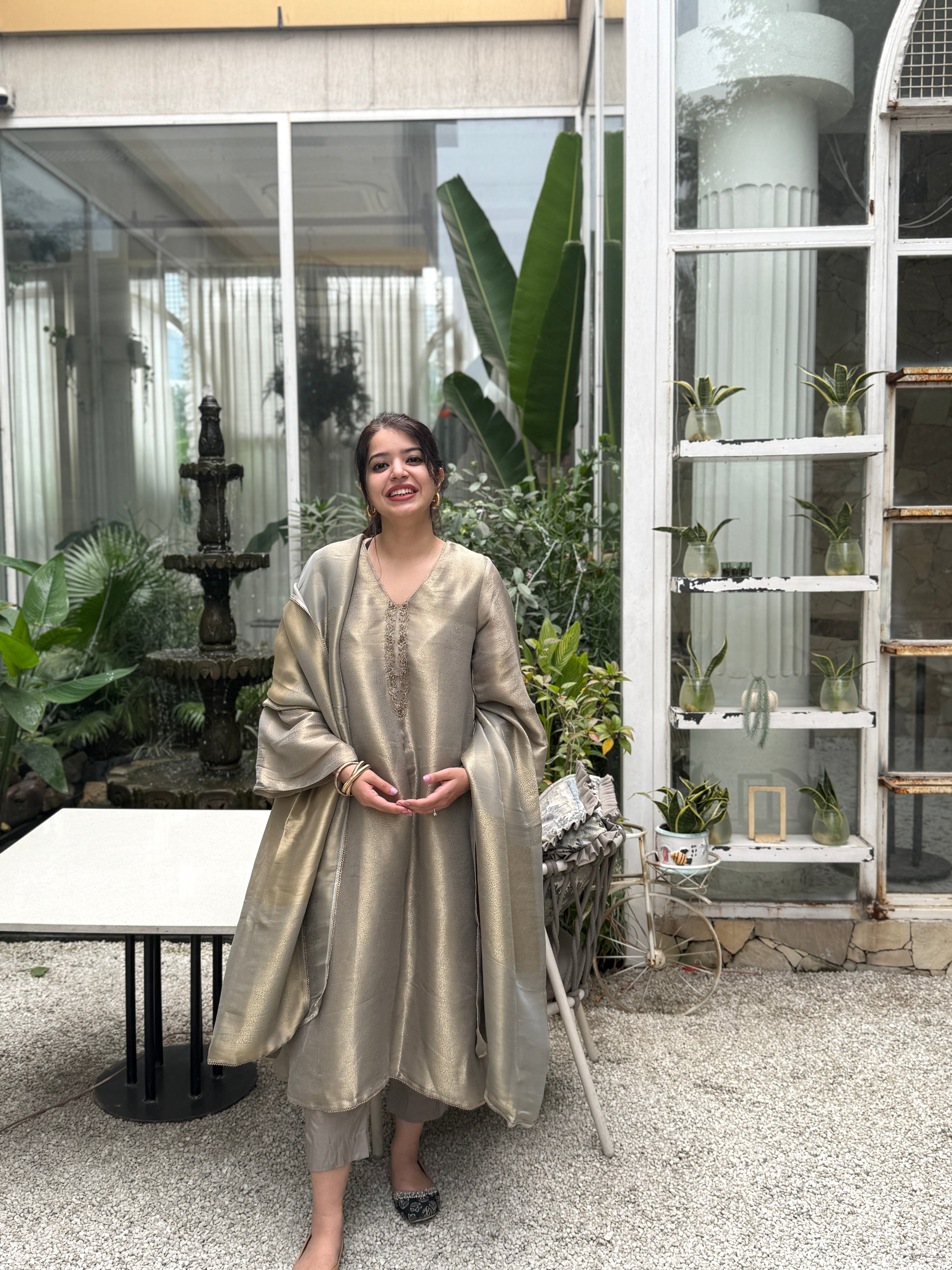 Nargis Grey Tissue Silk Suit Set