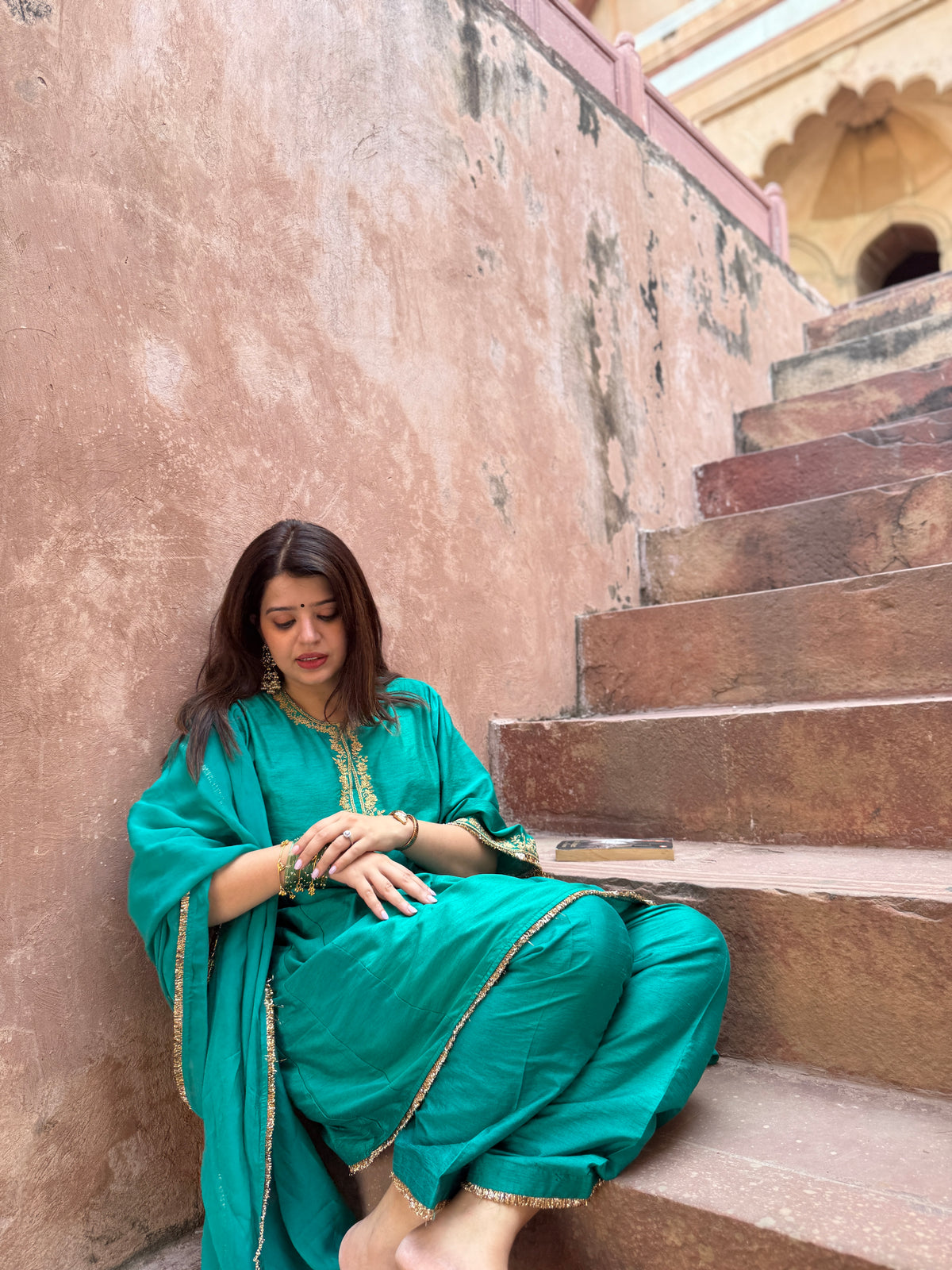 Adaa Turquoise Green Suit Set with Dupatta