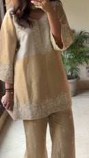 Zoya Champagne Gold Embroidered Coord Set