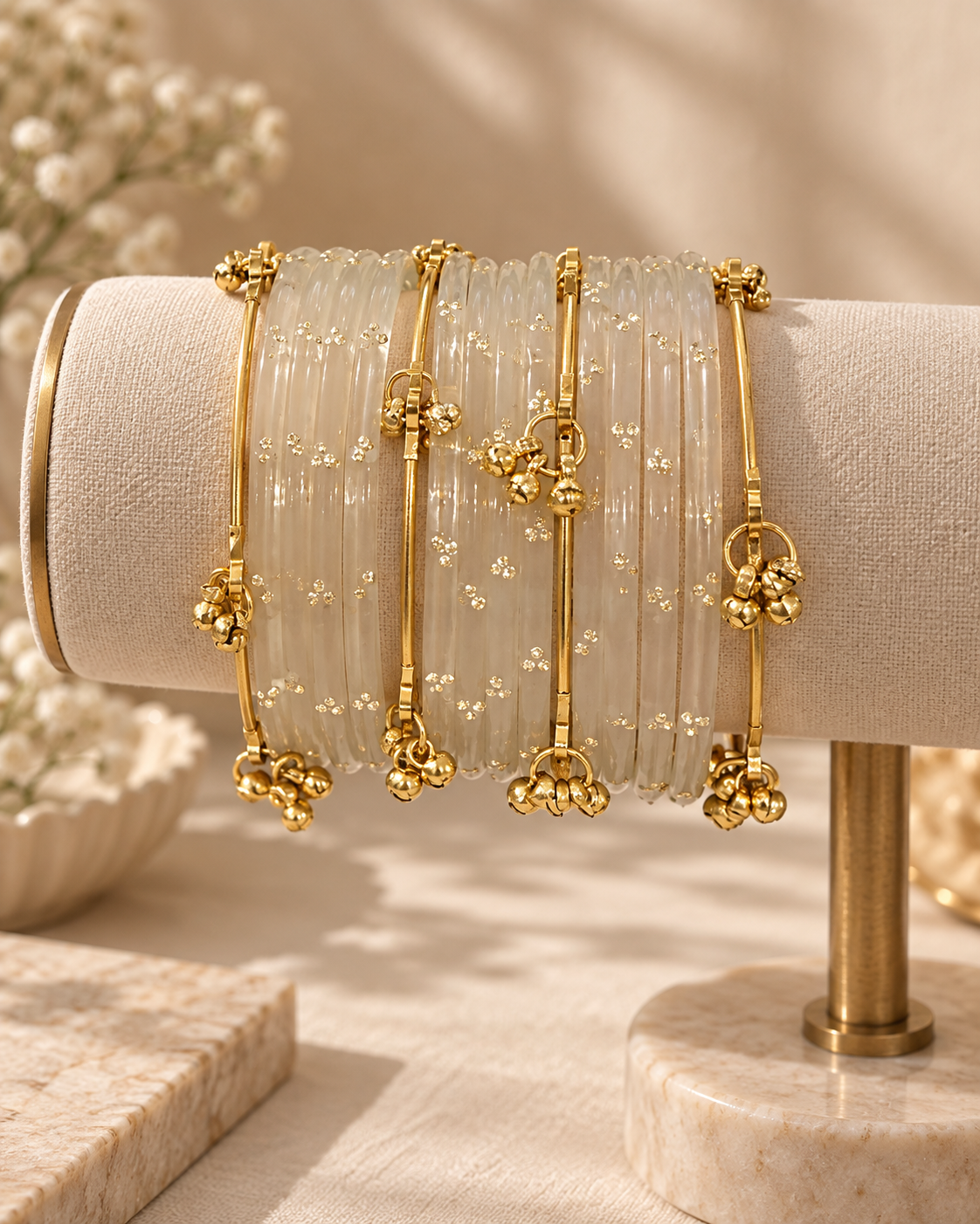 Noori Grey Kashmiri Bangle Set (12 Coloured & 4 Gold Bangles)