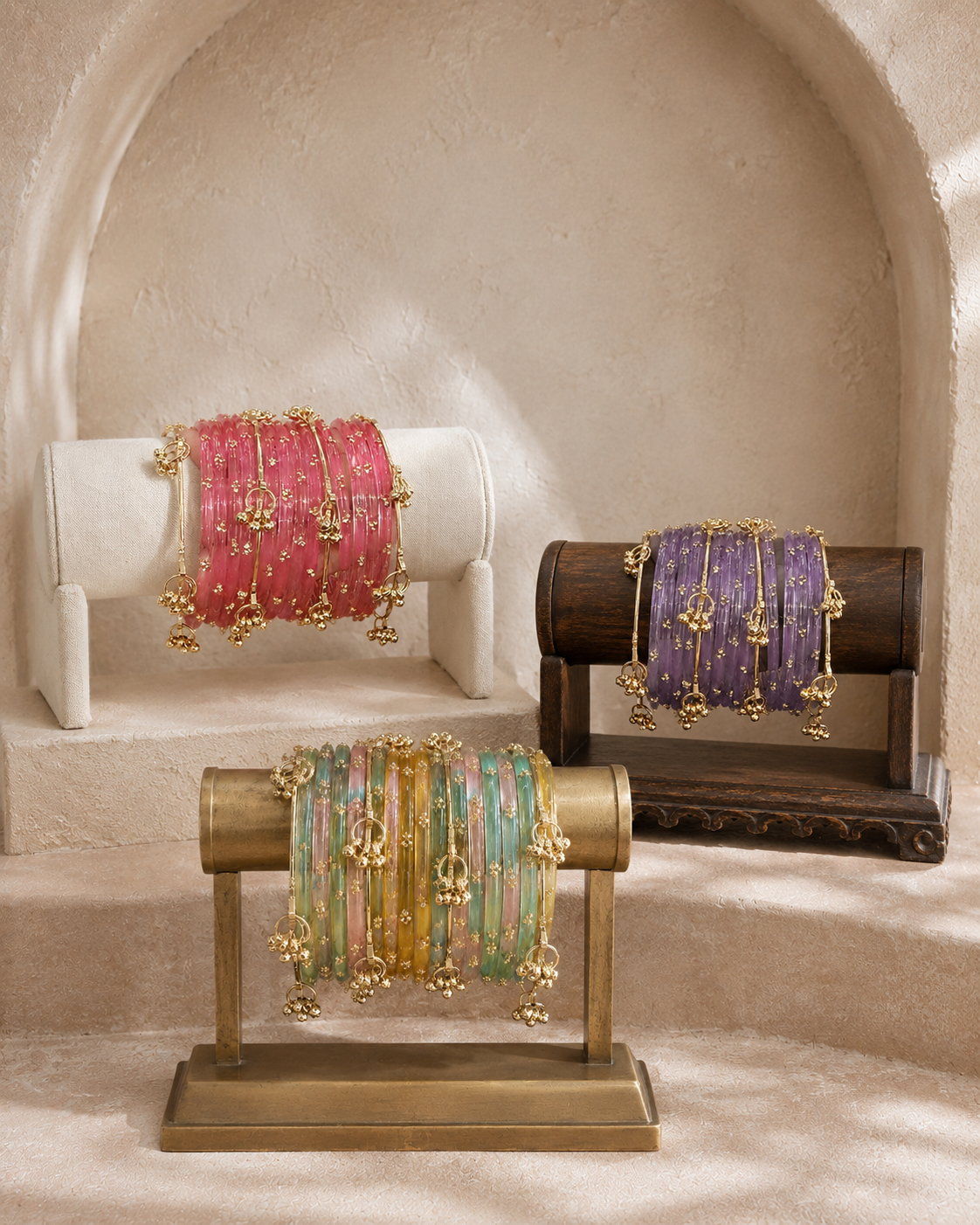 Noori Lavender Kashmiri Bangle Set (12 Coloured & 4 Gold Bangles)