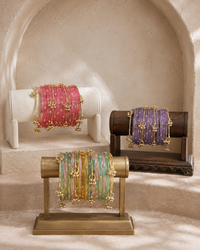 Noori Lavender Kashmiri Bangle Set (12 Coloured & 4 Gold Bangles)