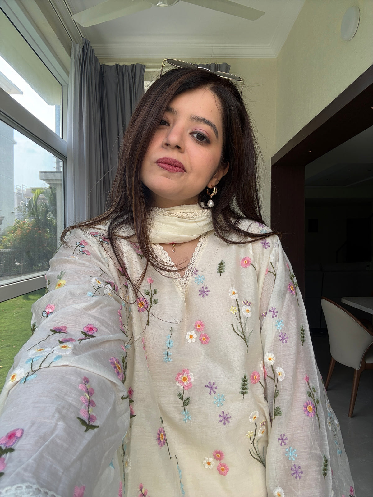 Rida White Floral Embroidered Suit Set