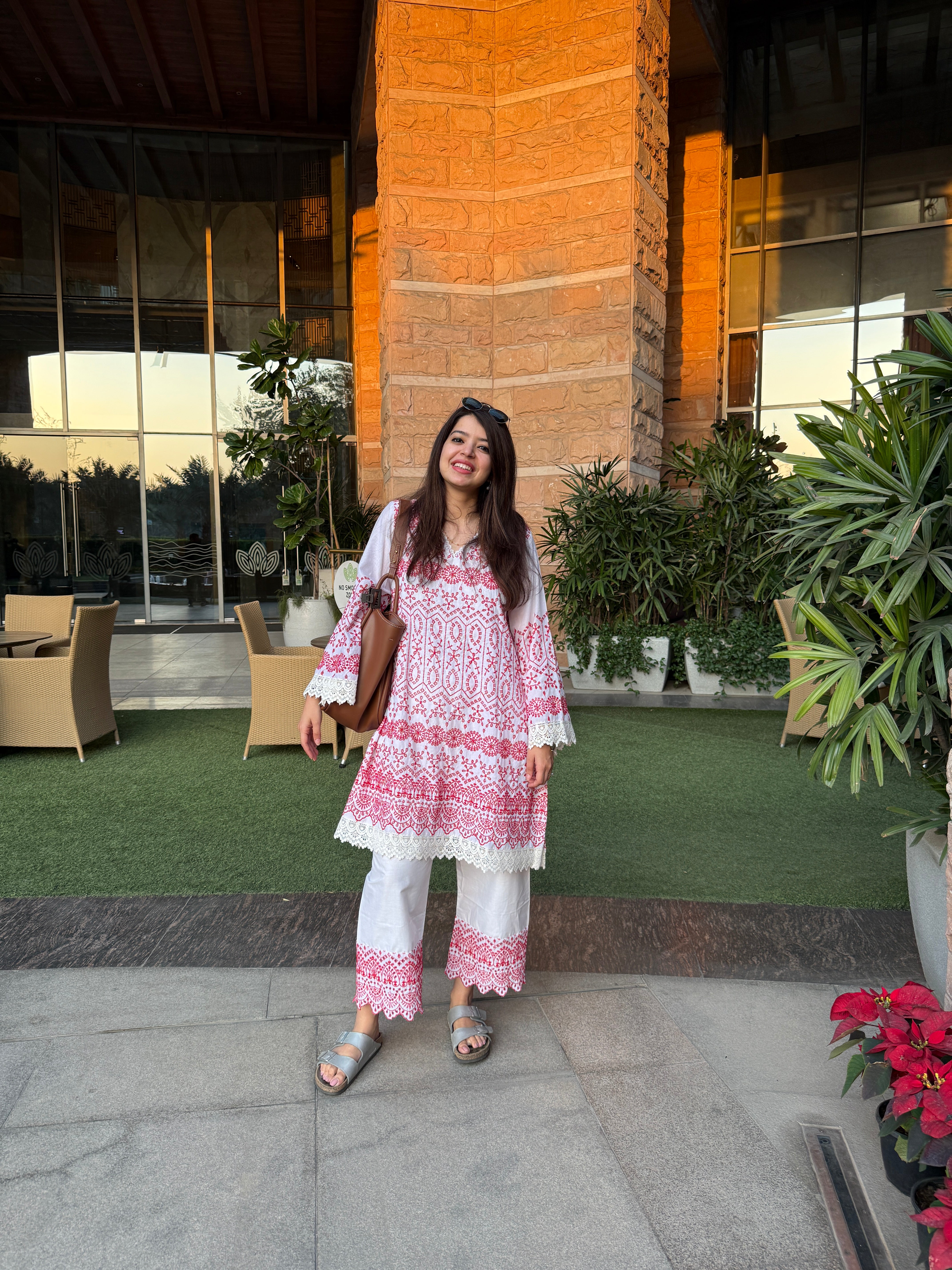 Gulnaar Red And White Co-ord Set