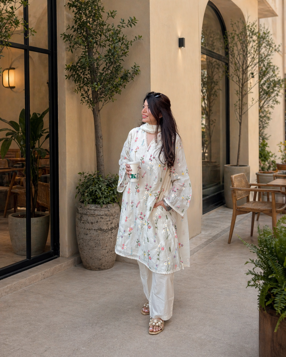 Rida White Floral Embroidered Suit Set