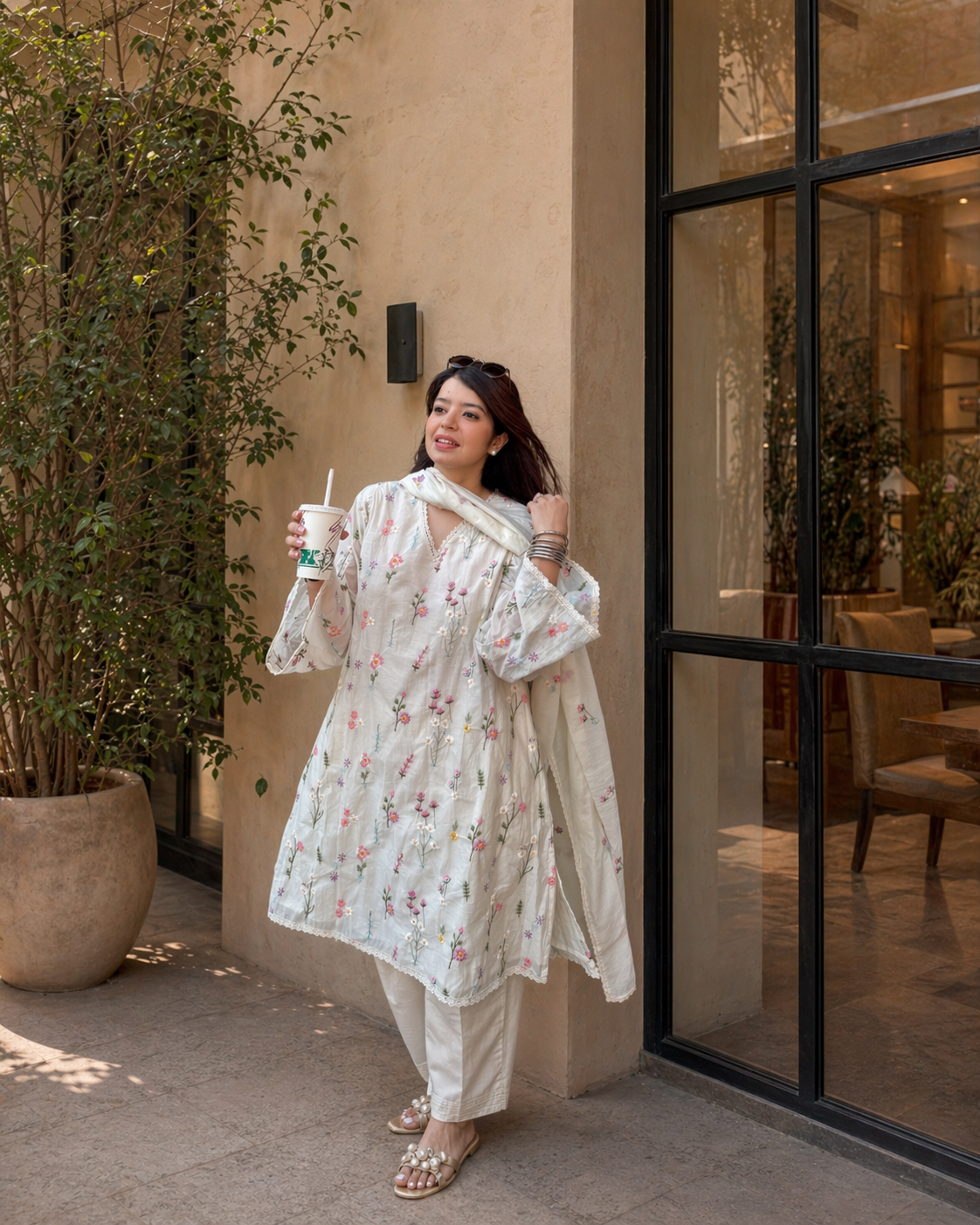 Rida White Floral Embroidered Suit Set
