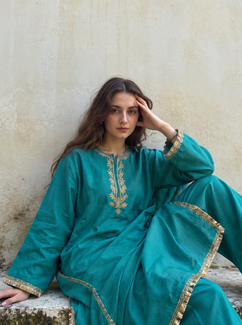 Adaa Turquoise Green Suit Set with Dupatta